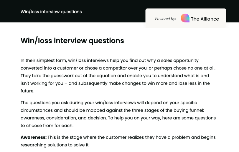 Win/loss interview questions template